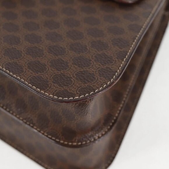 CELINE Circle Macadam Canvas Hand Bag PVC Leather 2way Brown Gold Auth 122270AV - Picture 12 of 15